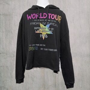 Vinyl Icons World Tour 1976 Hooded Long Sleeve Women L Button Side Detail Clasp